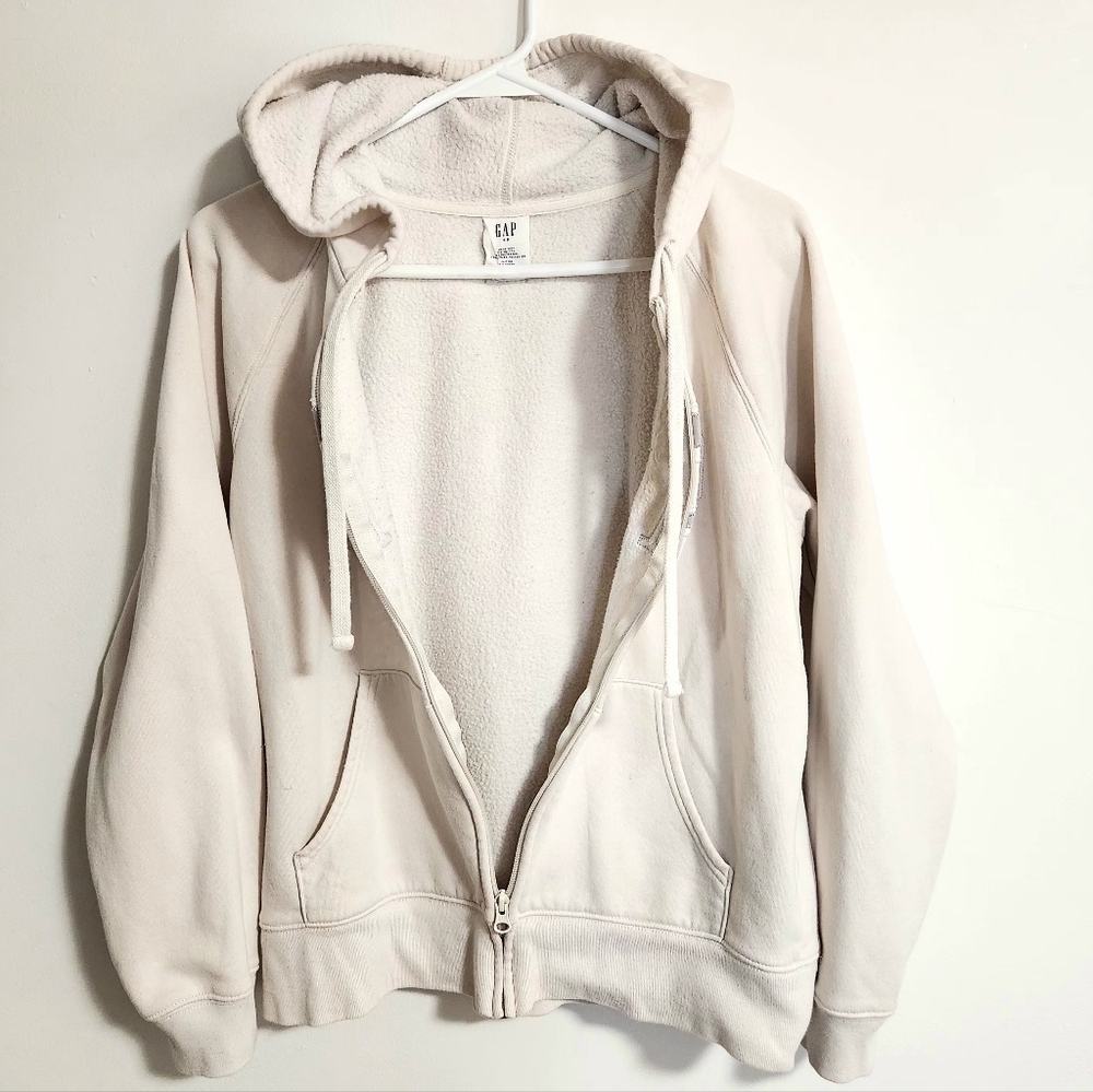 GAP Heritage Full Zip Birch Hoodie Cozy Fleece Long Sleeves Drawstrings Pockets - Picture 4 of 10